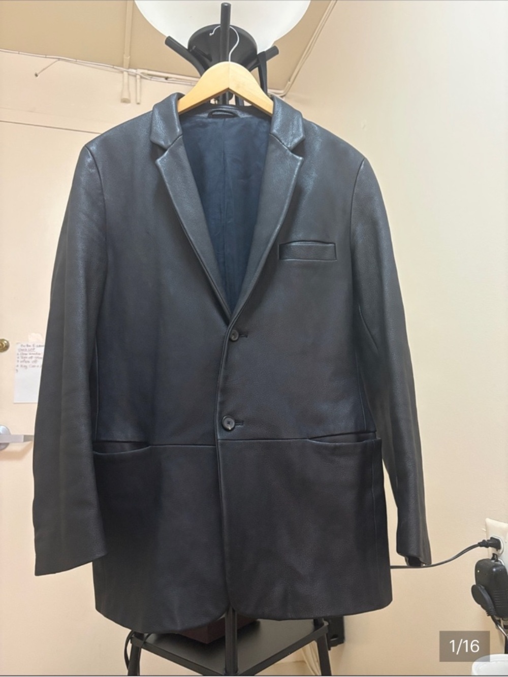 JILL SANDER MEN'S BLACK LEATHER BLAZER SIZE 42